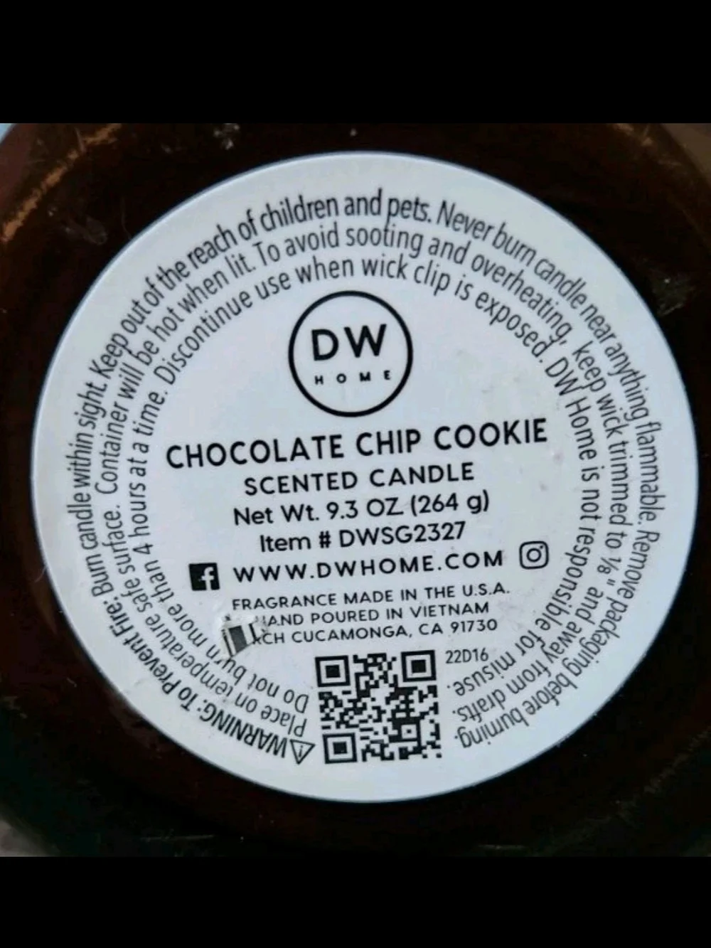 DW Home Chocolate Chip Cookie Scented Candle - Dark Brown with Rose Gold Lid